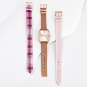Isaac Mizrahi Live! Watch with S/3 Interchangeable Straps, Pink/Multi